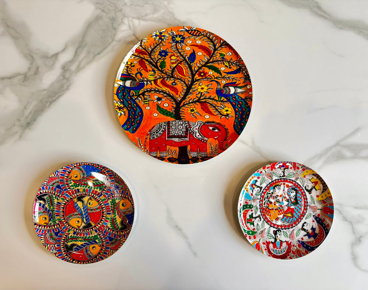 Meena Decorative Plate Set - Wall & Table Décor | Powder Coated Iron