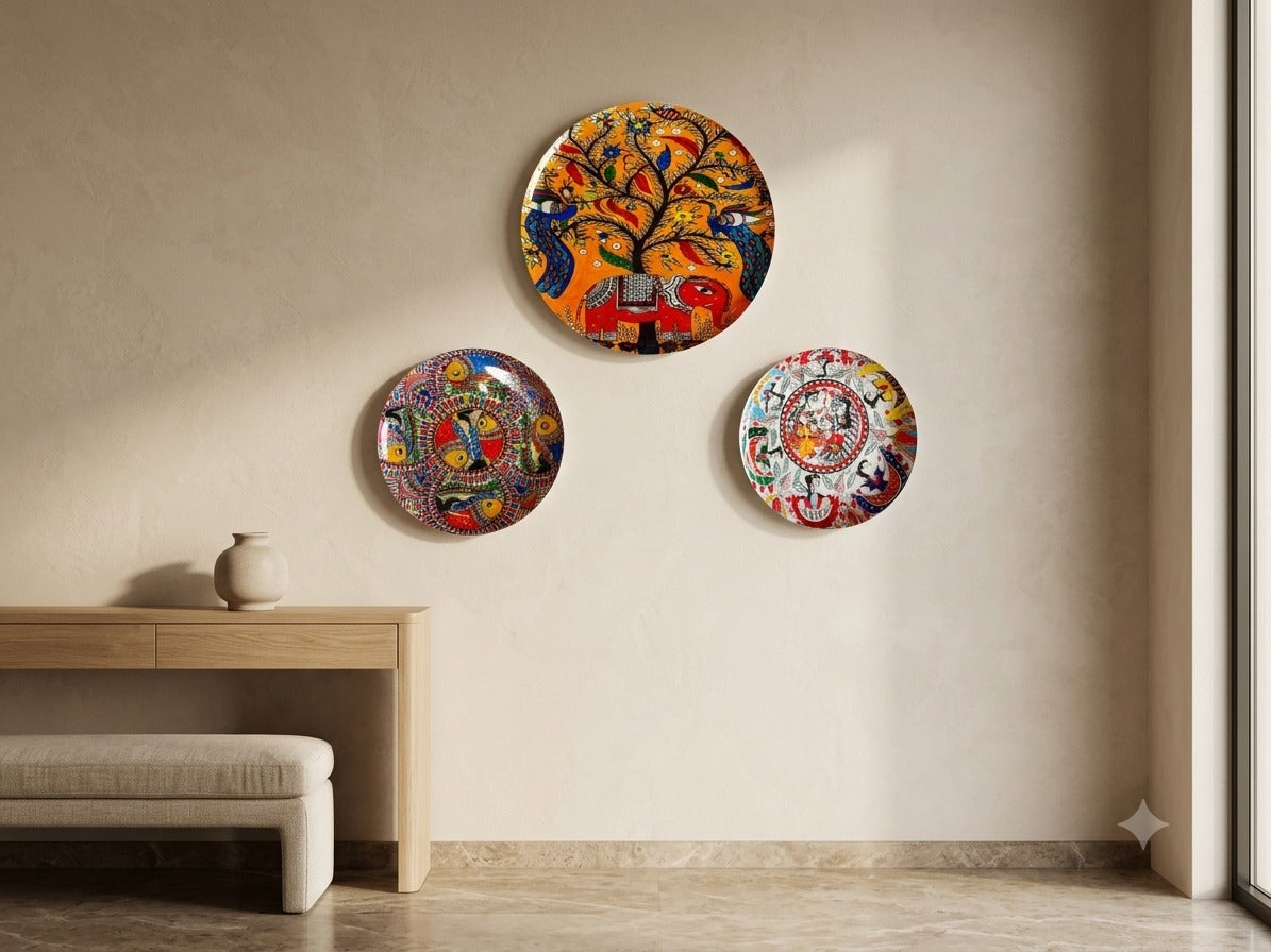 Meena Decorative Plate Set - Wall & Table Décor | Powder Coated Iron
